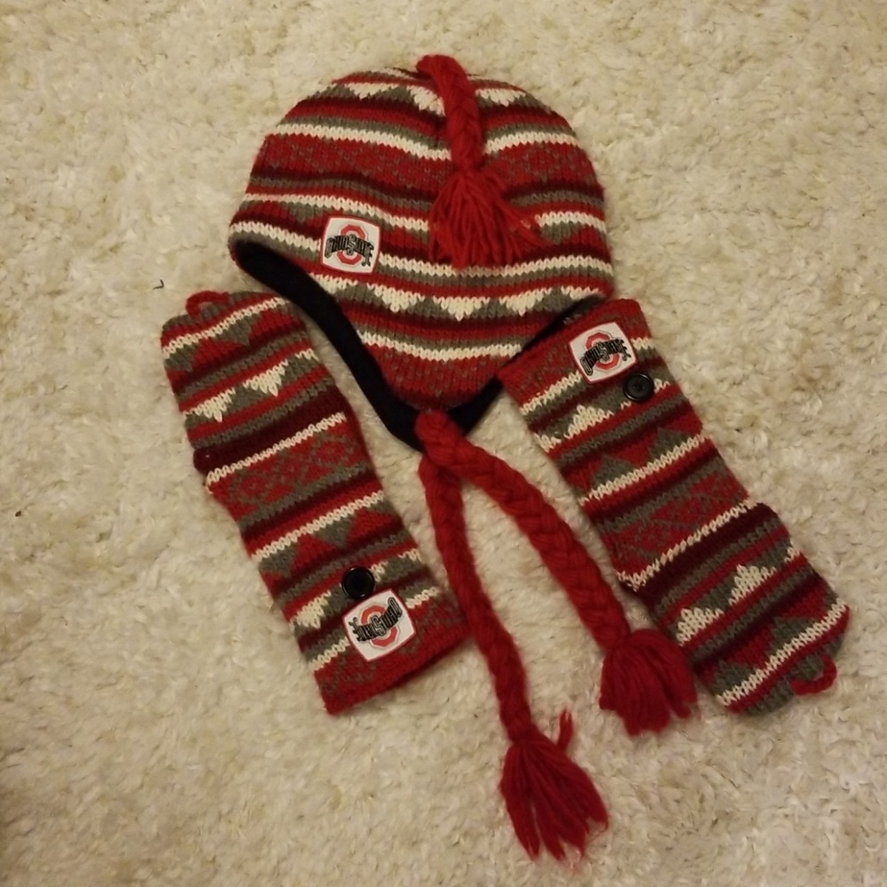 Ohio State Tassle Hat and Mittens Bundle